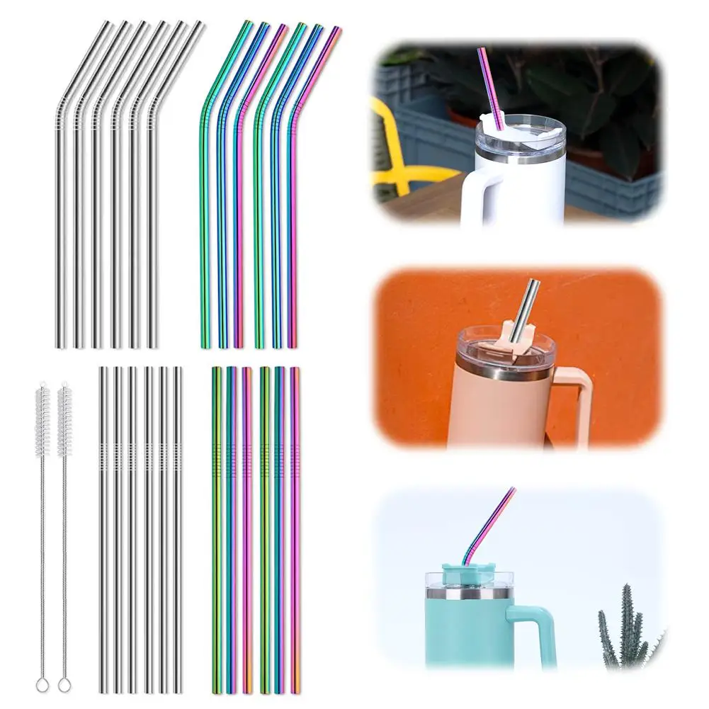 304 Stainless Steel Straw 265mm Color Silver Set 6Pcs Stainless Steel Straw for Stanley Tumbler Straw Brush Cup Accessories