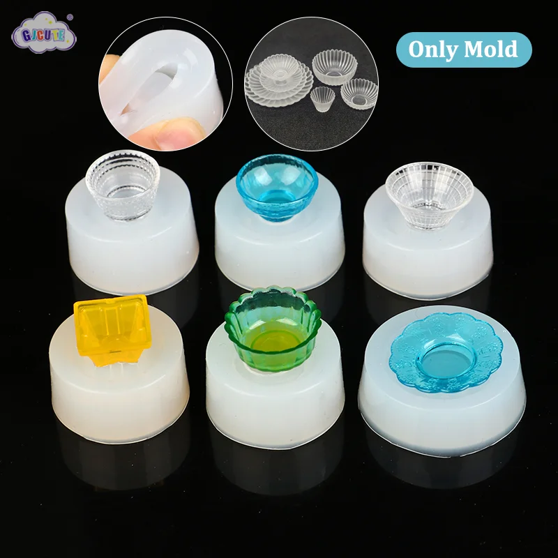 (Only Mold) 1:12 Dollhouse Miniature Bowl Dish Plate Tableware DIY Drop UV Glue Silicone Mold Doll House Home Decor