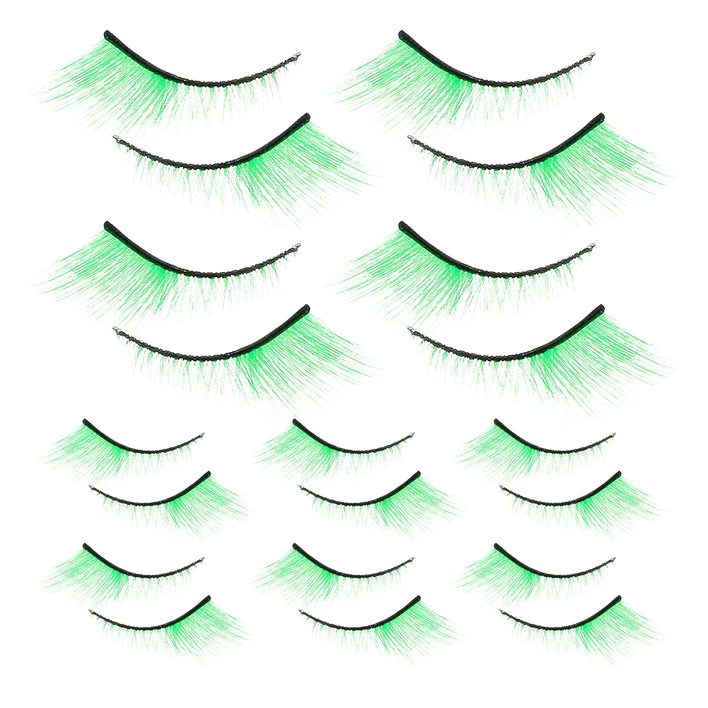 

10Pairs Green False Eyelashes Dramatic Stage Makeup St Patricks Day Costume Wispy Strip Lashes Cosplay