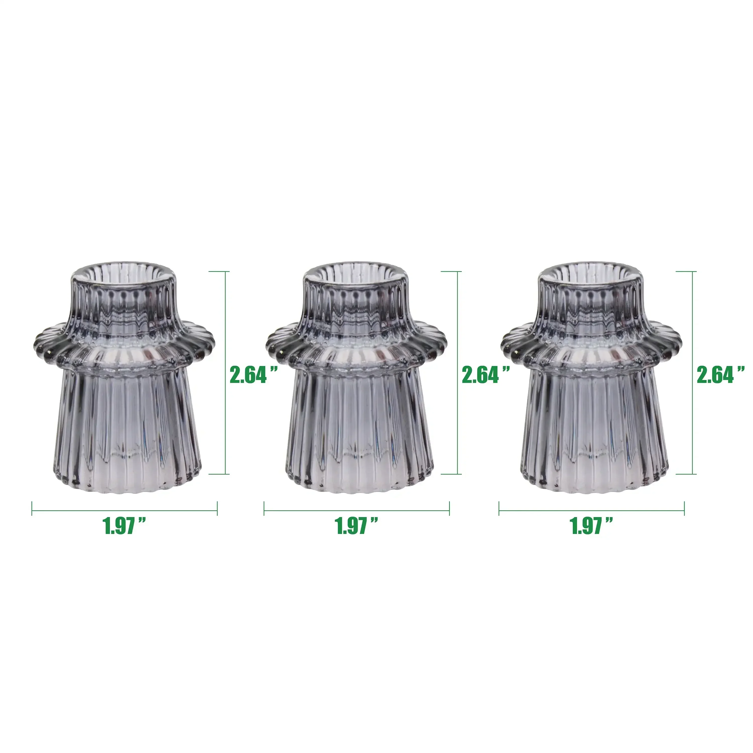 (3 عبوات) حامل شموع مضلع من الزجاج الدخاني المزخرف، مجموعة من 3 قطع، 3 بوصات #2