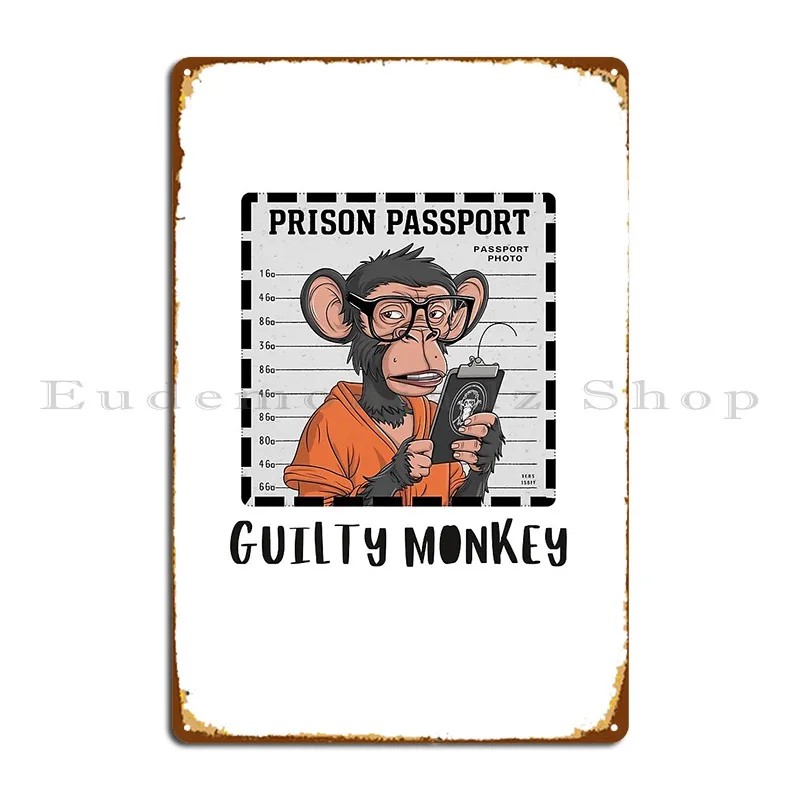 Guilty Monkey Mugshot Metal Sign Poster Pub Classic Designing Create Pub Tin Sign Poster