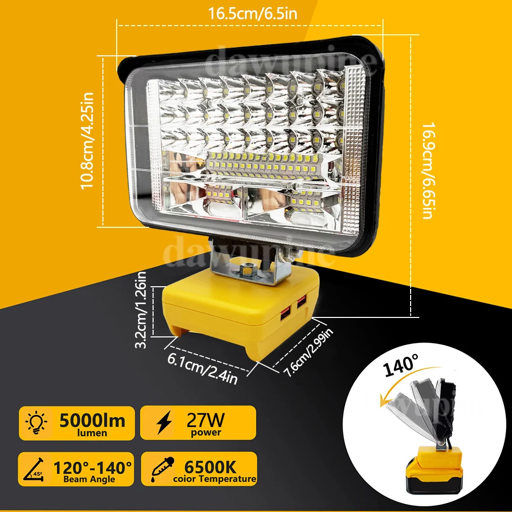 5 بوصة التخييم مصباح الأضواء LED ضوء العمل مصباح يدوي الشعلة لديوالت 18 فولت 20 فولت بطارية ليثيوم أيون DCB200 DCB180 USB قوة البنك