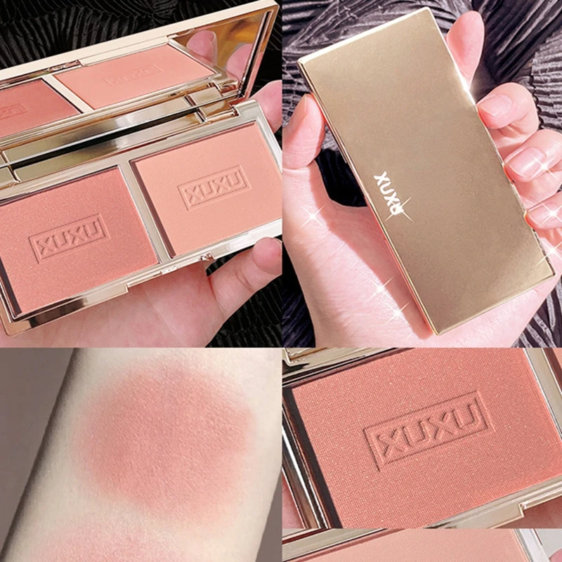 Paleta de rubor de melocotón de dos tonos, colorete Natural, rosa, rojo, pigmento para mejillas, brillo, maquillaje cosmético desnudo de larga duración