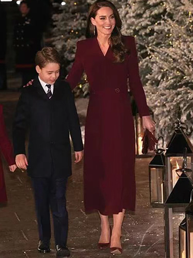 Kate Middleton Principessa sopra cappotto Autunno di alta qualità Nuove donne di lusso vino rosso Vintage Chic Party Elegante giacca a vento alla