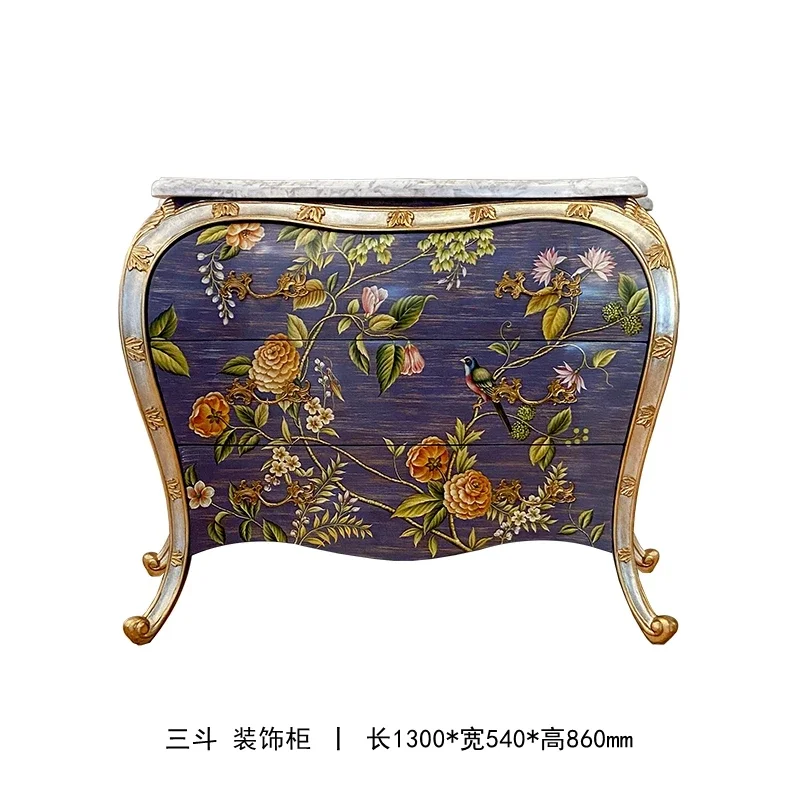 TT Luxury Foyer Marble Top Decorative Cabinet Classical Painted Entryway Cabinet Chest of Drawers