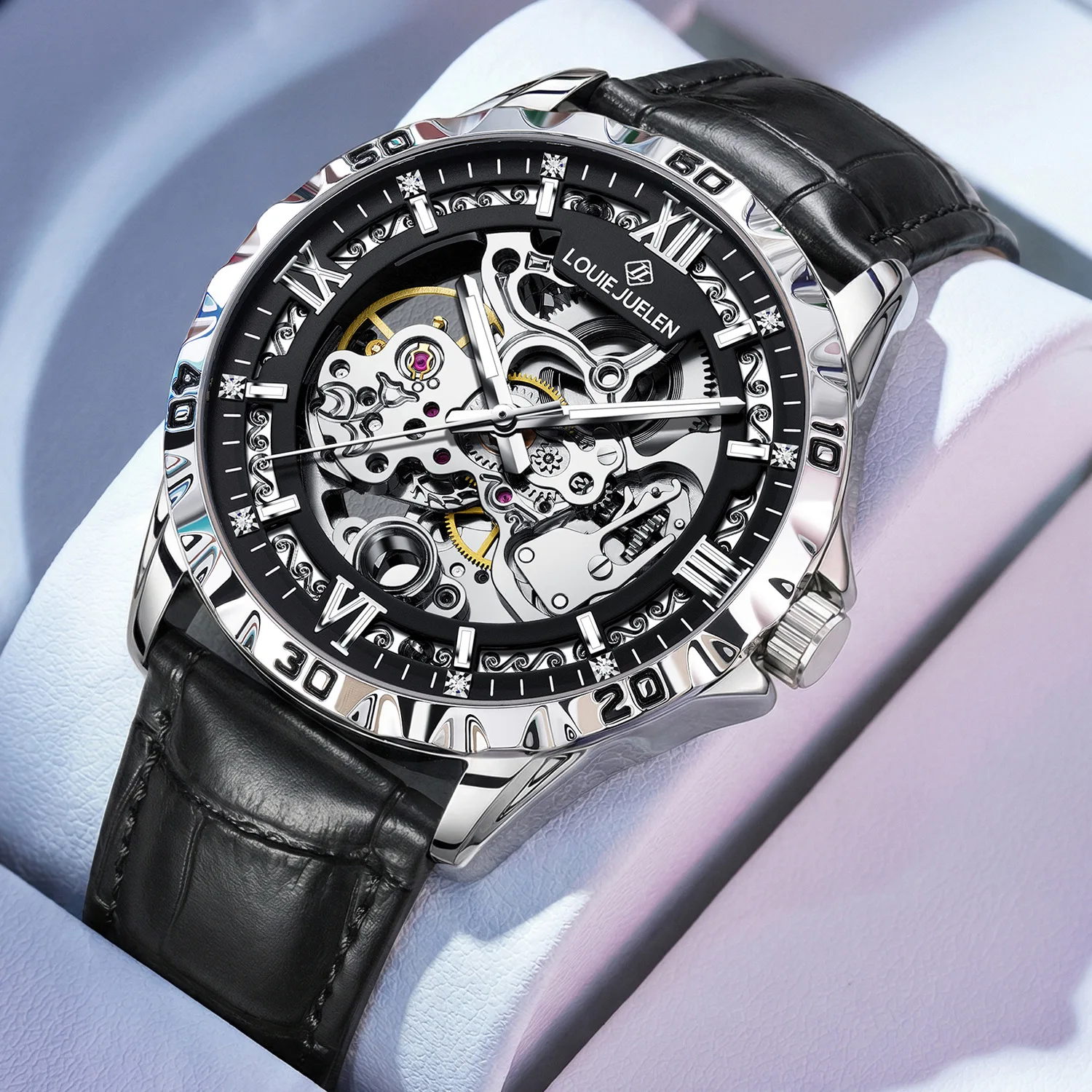 Stainless alloy Full Skeleton Luminous Waterproof Self-Wind Automatic Mechanical Exquisite watch for Men