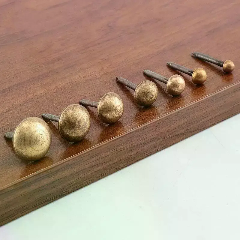 10pcs Upholstery Nails Solid Brass Retro Studs Thumb Tacks Furniture Fastener Vintage Decor Sofa Door 6/8/10/12mm Head 22mm Long