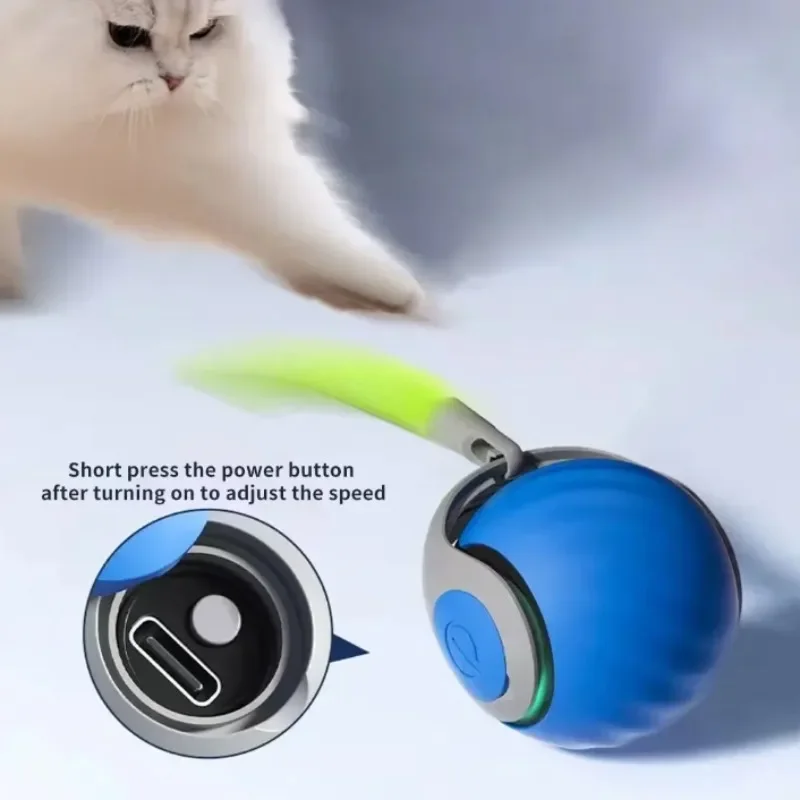 Cats Interactive Ball Toys, Automatic Rolling Ball with Faux Tail,USB Rechargeable SmartElectric Pet Toy for Teaser and Training