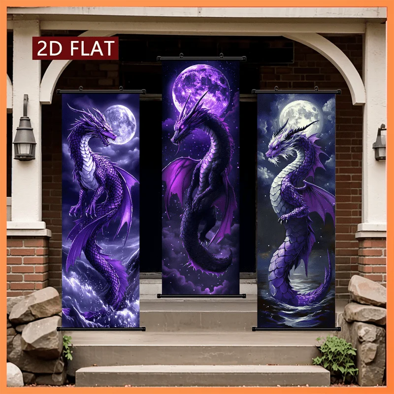 VIKAMA Purple Dragon Scroll Tapestry, Fantasy Dragon Wave Hanging Poster, Wall Art for Living Room Decor