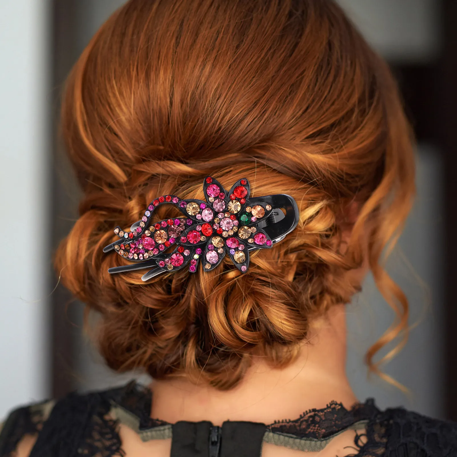 

Набор из 4 заколок-уточек для волос с нескользящим покрытием, премиум-класса, со стразами и цветочным дизайном, для вечеринок, банкетов, повседневного использования, женский аксессуар для волос