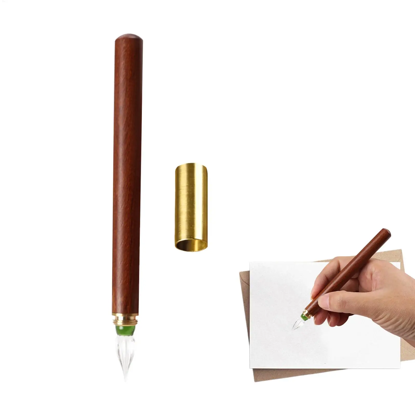 

Элегантная стеклянная ручка-кисть с деревянной ручкой, винтажный дизайн с прозрачными кристаллами, подарок для каллиграфов и творческих людей