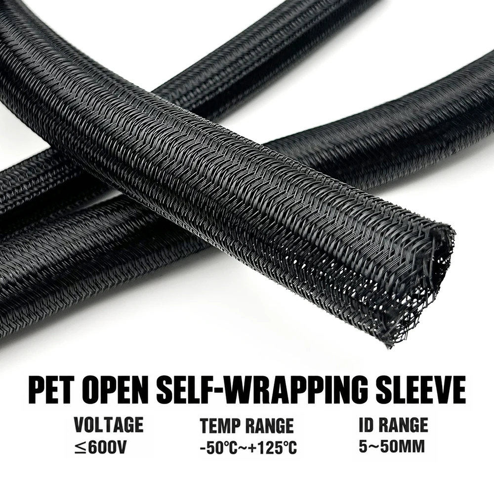 1/2/3/5/10M PET Open Self-Wrapping Sleeve ID 5~50mm Wear resistant/quick wrapping/easy to install/cable protection tube