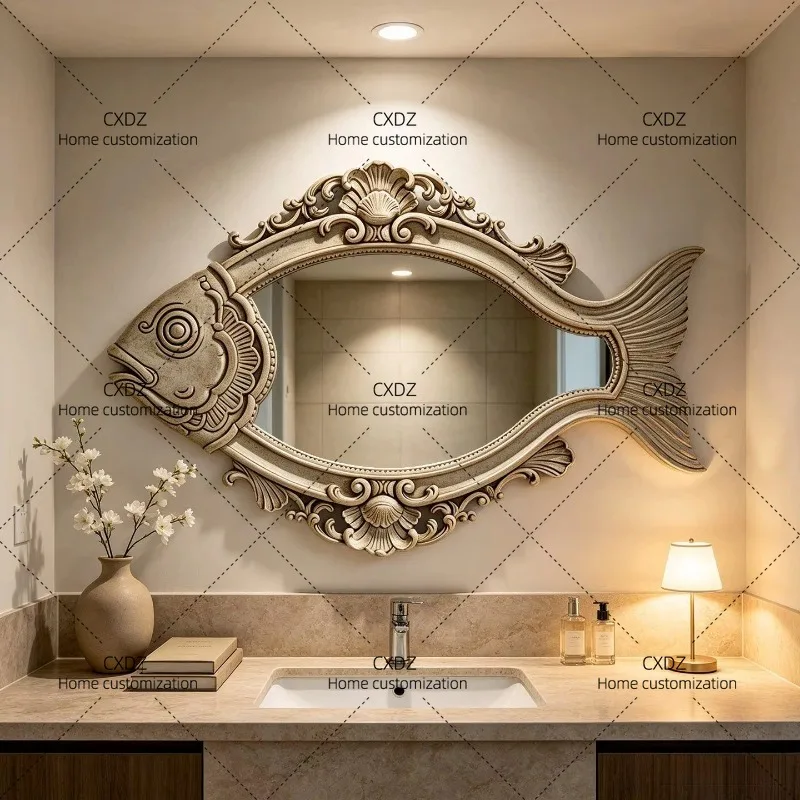XXretro bathroom mirror wall-mounted fireplace decorative mirror  engraved enigma mirror