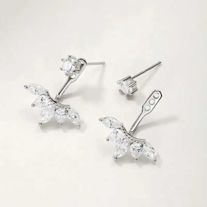 Jellystory S925 Silver Full Moissanite Ear Cuff Marquise Drop Earrings Light Luxury Fashion Niche High End Women Trendy Jewelry view 3