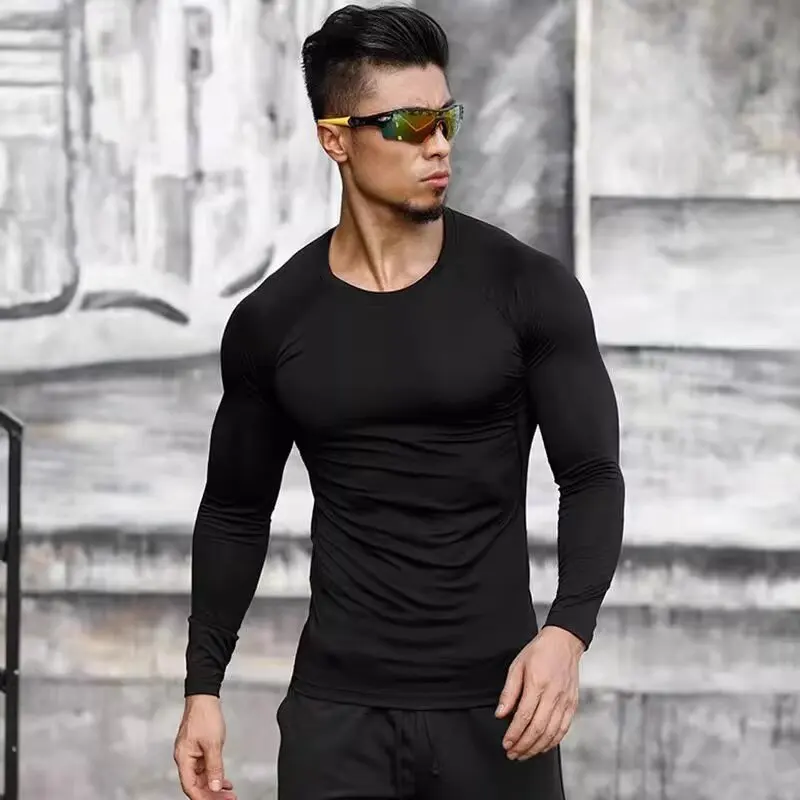 

Облегающий костюм, мужские длинные брюки с длинными рукавами, быстросохнущая одежда для бега, тренировок, базовое пальто, эластичная дышащая посадка