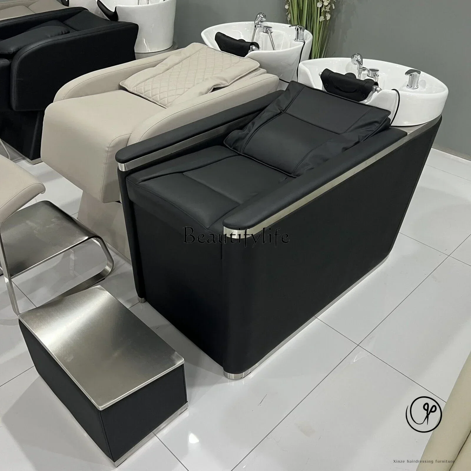 Ceramic Basin Shampoo Chair for Hair Salon Lying Half Massage Flushing Bed