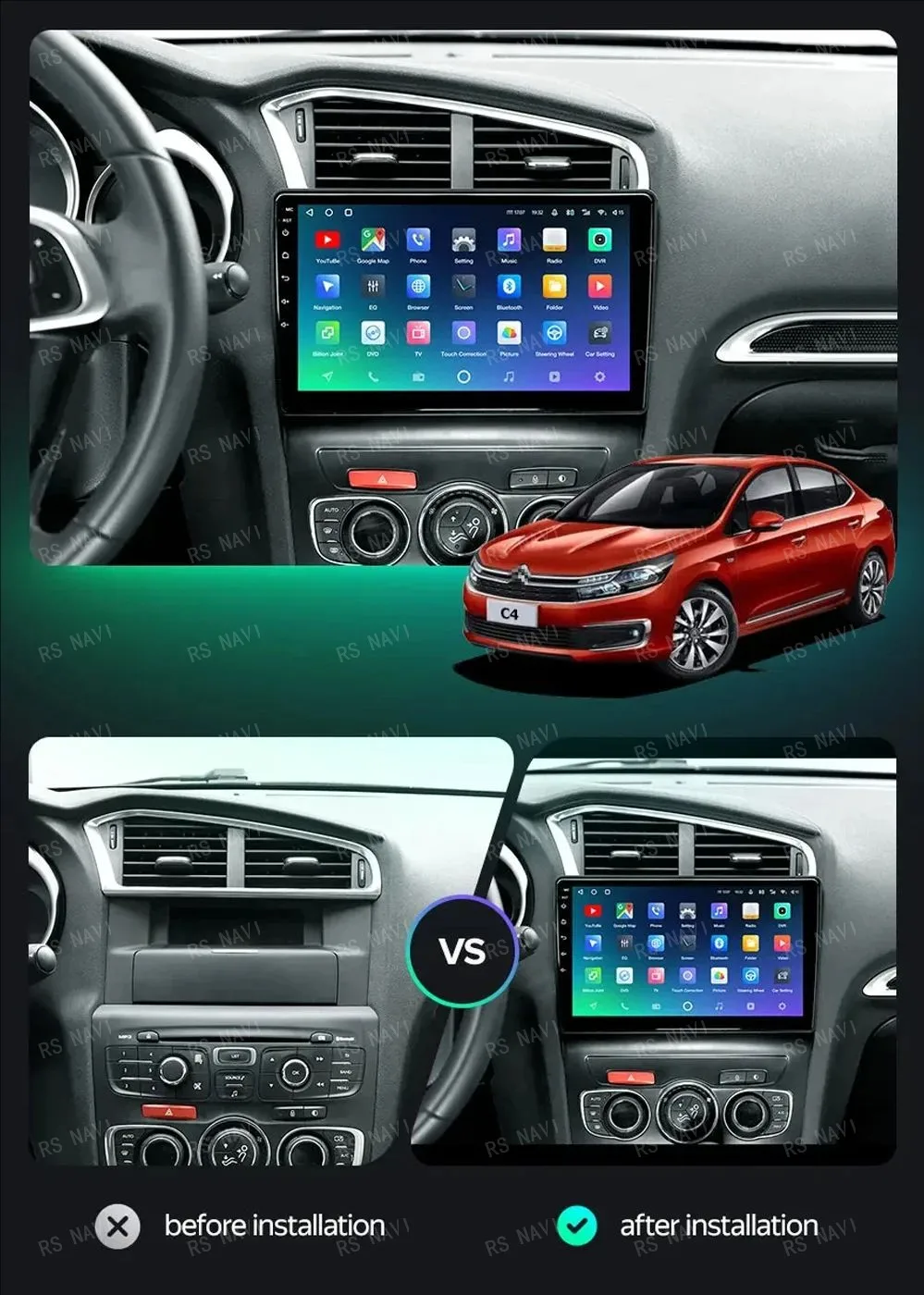 Android 14 Carplay DSP WIF+4G Car Radio GPS Multimedia Player For Citroen C4 C4L DS4 2013 2014 2015 2016 2017 Stereo 360 Camera