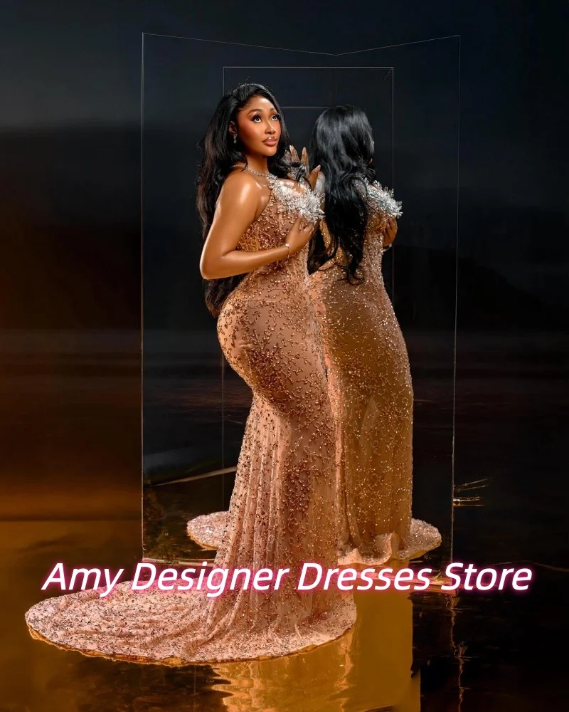 Anmutiges Perlenapplikations-Abendkleid für afrikanische Frauen, lange Hochzeits-Party-Kleider, Vestido De Festa, individuelle Ballkleider