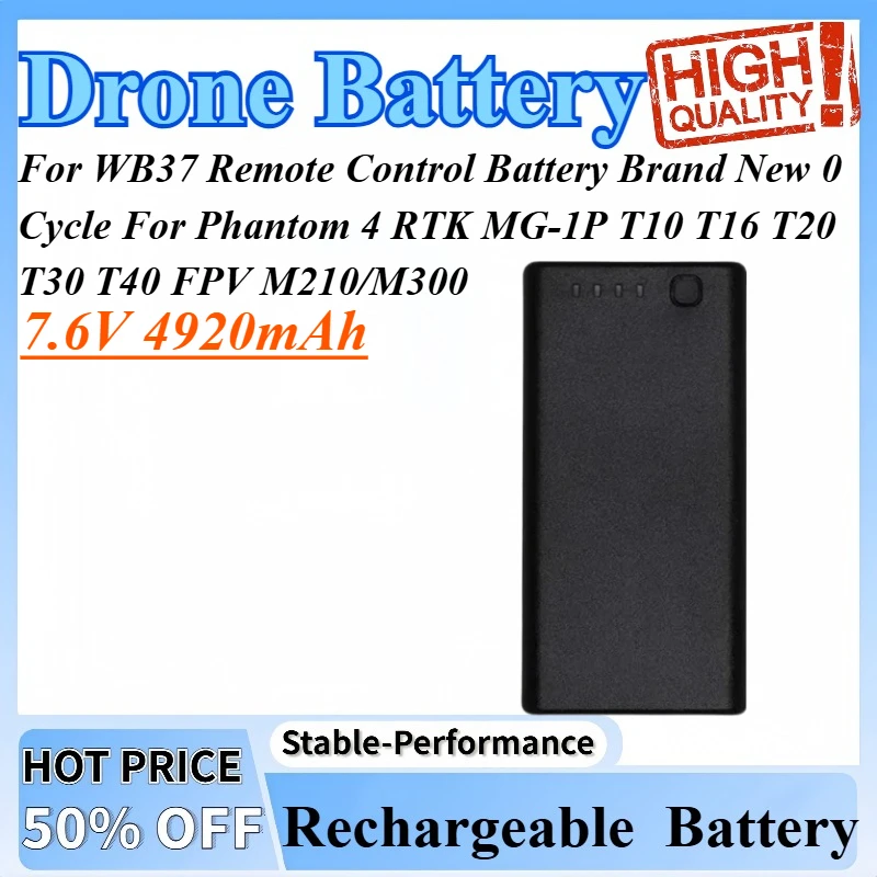 

7.6V 4920mAh For WB37 Remote Control Battery Brand New 0 Cycle For Phantom 4 RTK MG-1P T10 T16 T20 T30 T40 FPV M210/M300