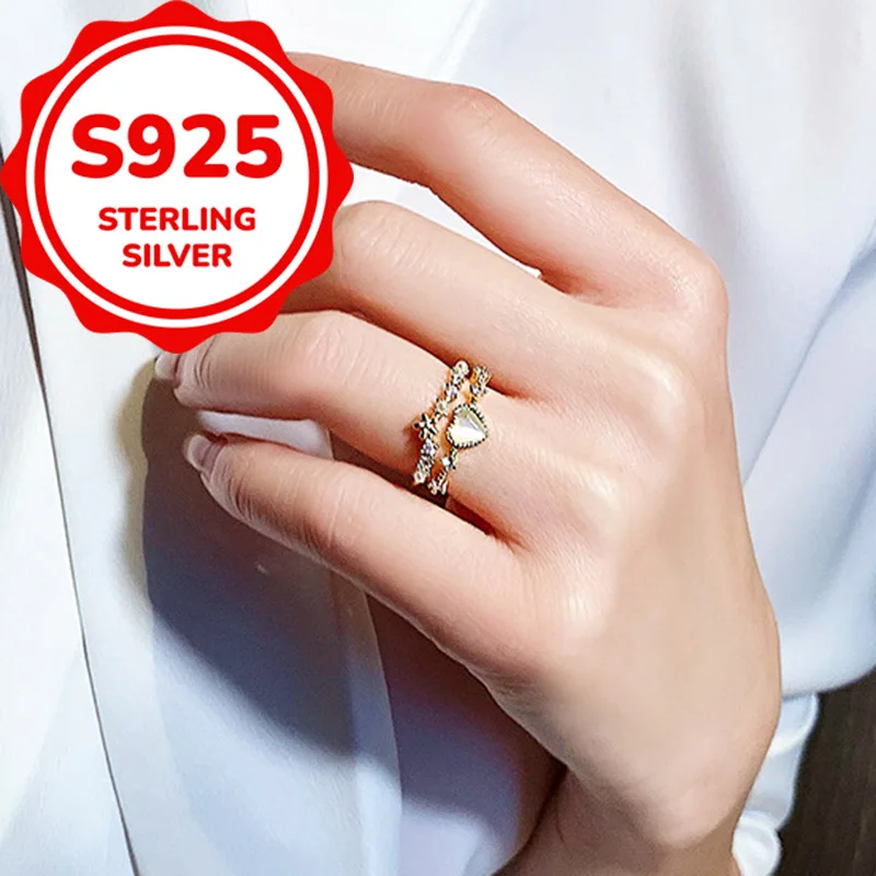 925 sterling silver elegant and luxurious cat eye stone petal opening adjustable ring, versatile and simple ring for daily use