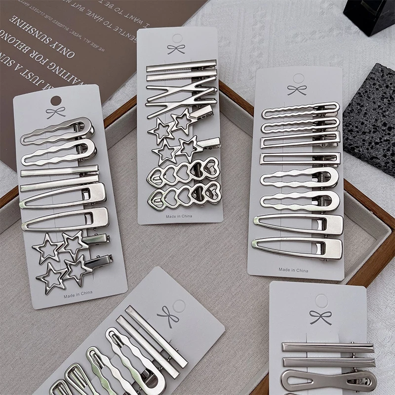 8pcs Korean Metal Bobby Pins Hottie Girls Y2k Suit Side Edge Streaks Hair Clips Silvery Minimalist Barrettes Hair Accessories