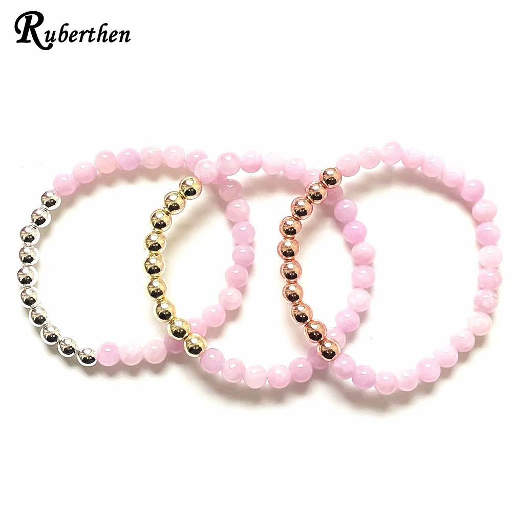 Ruberthen New Design Natural 6 MM Tanzania Kunzite Copper Beads Bracelet Womens High Quality Handmade Yoga Wrist Mala