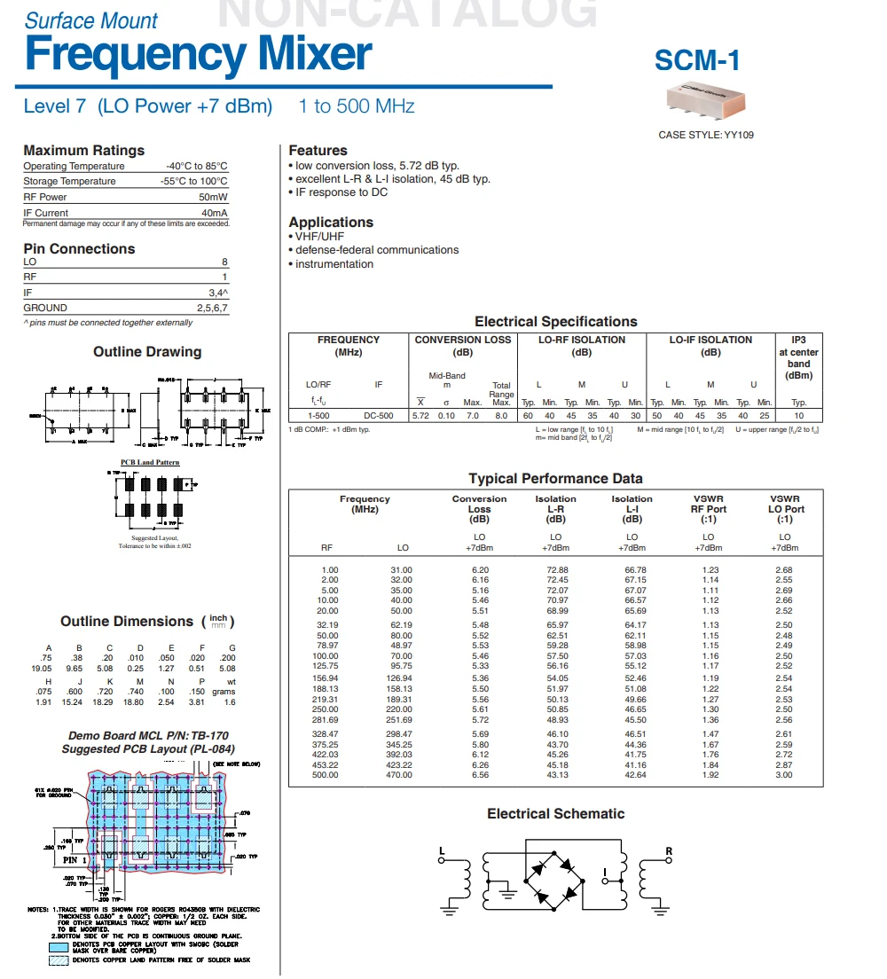 1pcs SCM-1 SCM 1 RF Radio Frequency Mixer Surface Mount Frequency Mixer 1 to 500 MHz LO Power 7dBm