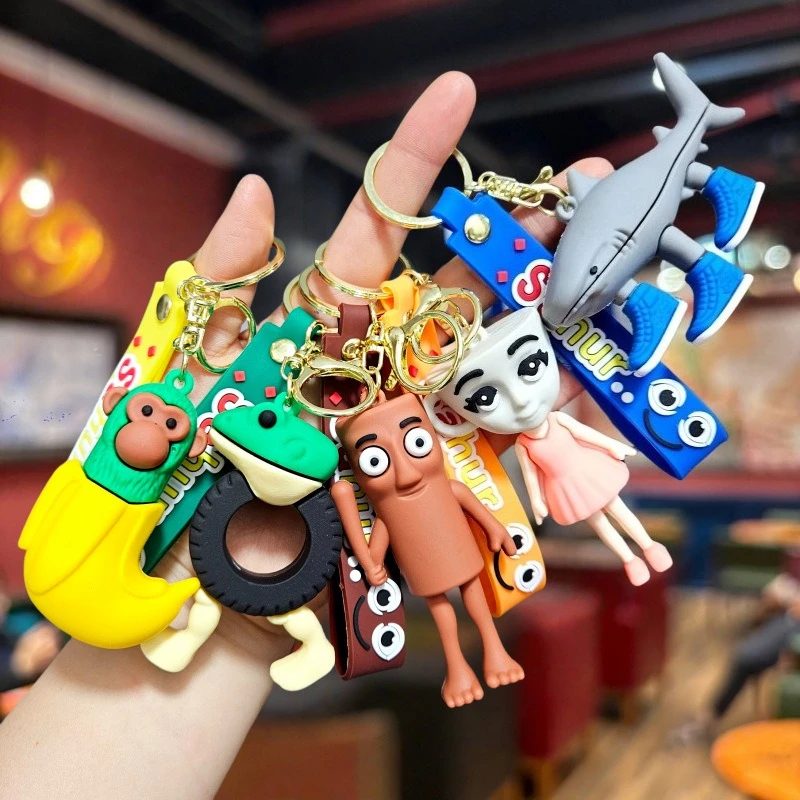 Tralalero Tralala Keychains New Tungtung Sahur Brainrot Cute Pendant Car Key Ring Kids School Bags Decoration Classic Toys Gift