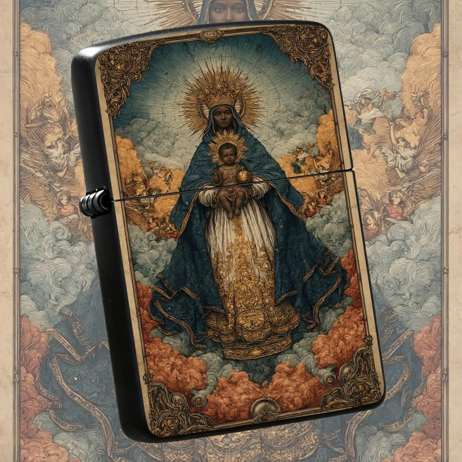 Vintage Engraved Style Holy Mother and Child Art Decor Lighter Suitable for Daily Carry Outdoor Activities ArtGifting All Common Scenes Exquisite Detail Full Texture Practical Decorative Fine Item A Humorous And Interesting Lighter