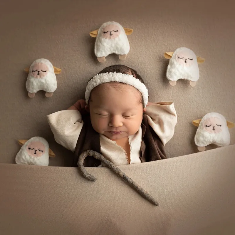 ️5pcs Newborn Photography Props Accessories Handmade Sleepy Sheep Studio Baby Photo Decoration Infant Shoot Accessory Fotografia