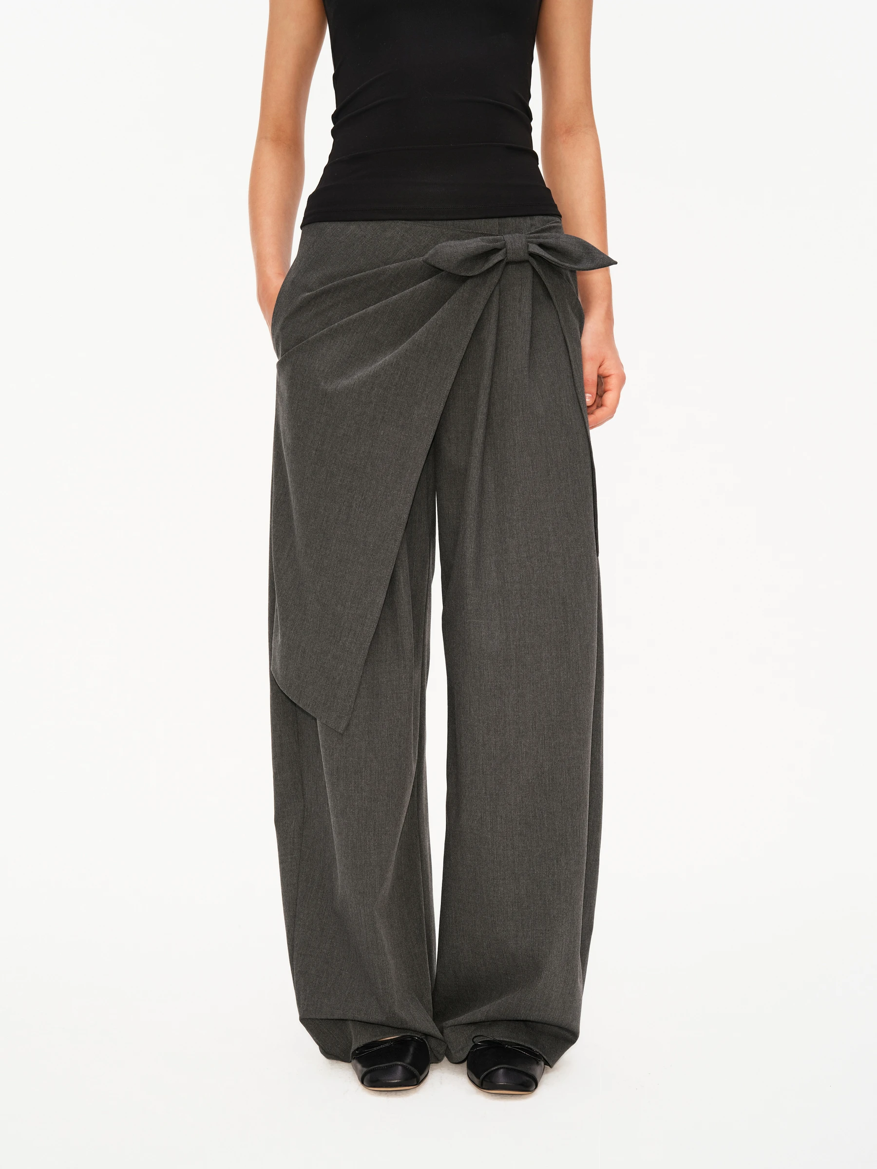 

Asymmetric Pleated Casual Pants Middle Waist Knot Wrapped Blade Long Trousers Women's Spring Season Other Fabric