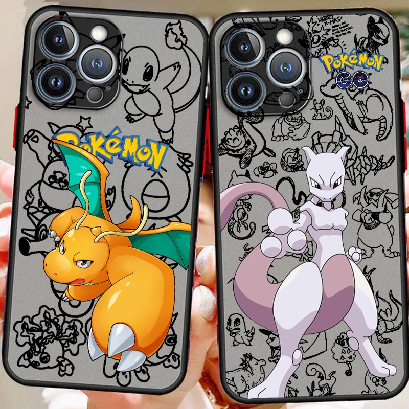 

Art Pokemones M-Mewtwos Frosted Translucent For Apple iPhone 16 15 14 13 12 11 XS XR X Pro Max Plus Mini Soft Phone Case