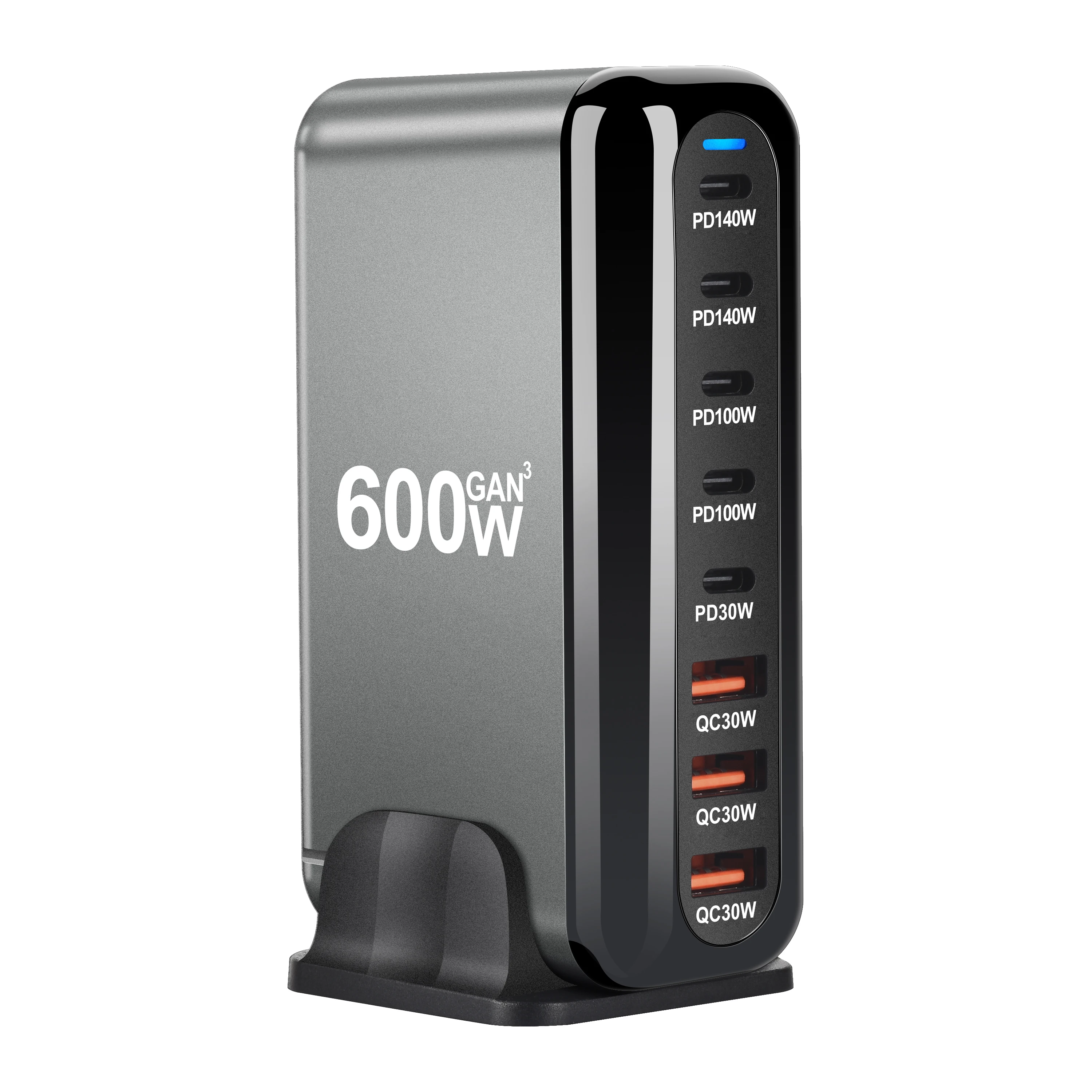 New 600W GaN Fast Charge 3.0 USB Type C Fast Charger with 8 Ports, 5C3A PD Charger for Phones and Tablets, Portable Design