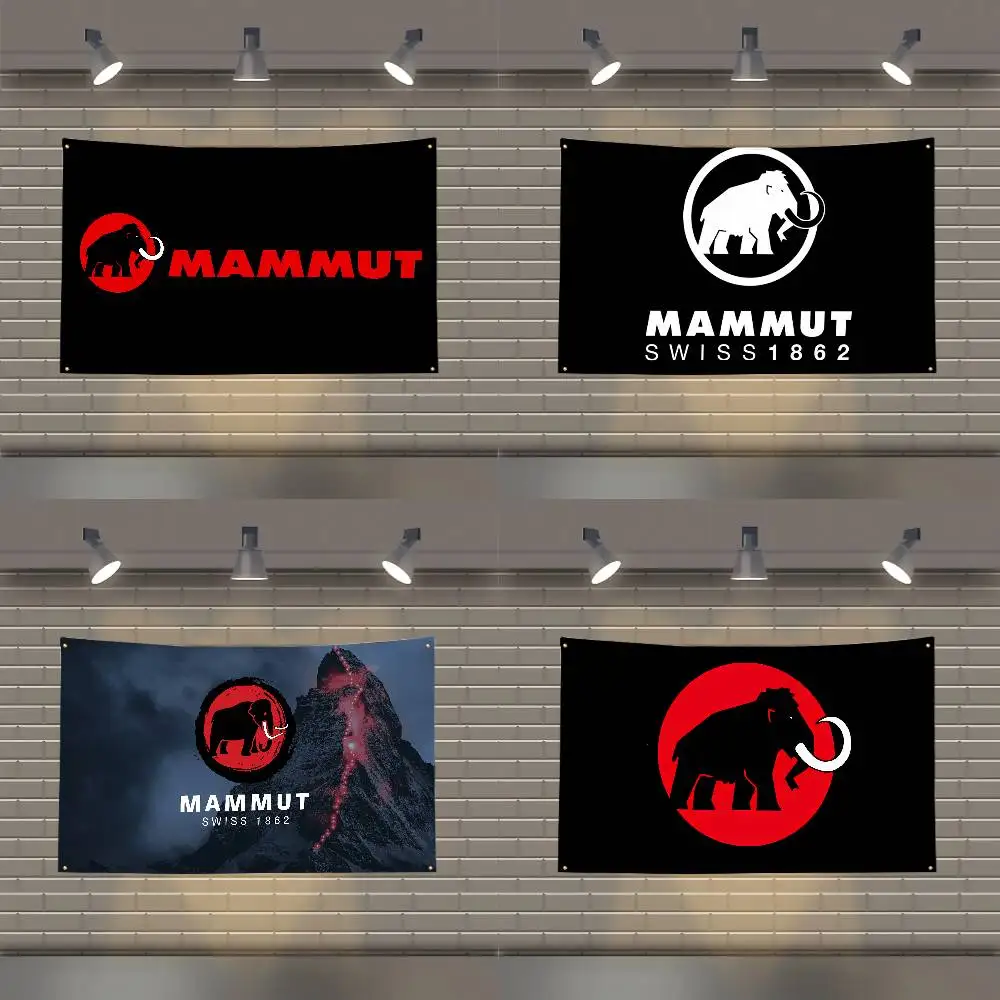 M_MAMMUTS شعار العلم البوليستر المطبوعة أعلام السيارات لغرفة المرآب ديكور التخييم في الهواء الطلق