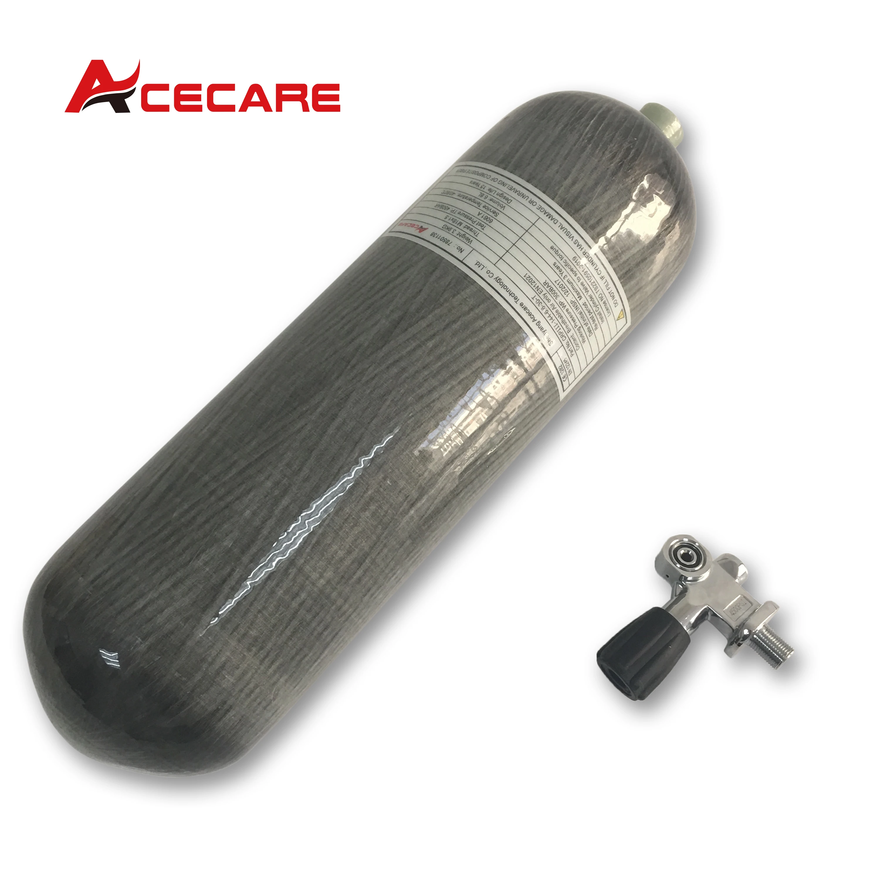 ACECARE 300Bar 4500Psi 6.8L اسطوانة من ألياف الكربون مع صمام غوص لغوص السكوبا M18 * 1.5