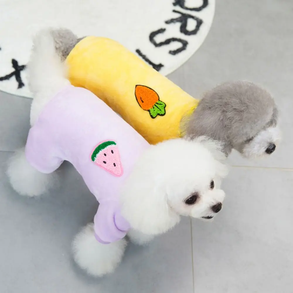 Fruit Printed Dogs Pajamas Warm Soft Winter Dog Clothes Dog Bodysuit Clothing Comfortable Dog Four-leg Jumpsuit