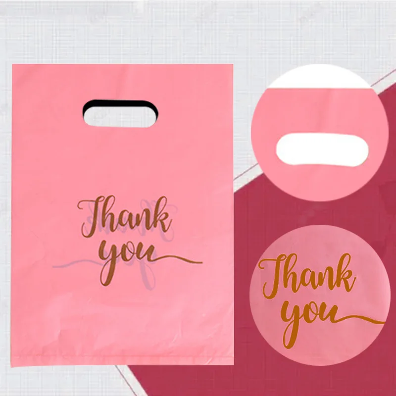 20PCS Pink Gift Bag Durable PE Grateful Gift Bag with Handle Suitable Wedding Birthday Thanksgiving Shopping Party Decoration