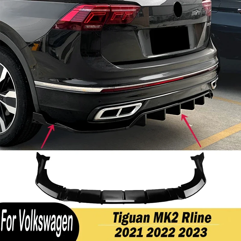 For Volkswagen Tiguan MK2 Rline Rear Bumper Lip Diffuser Spoiler Body Modification Kit 2021 2022 2023