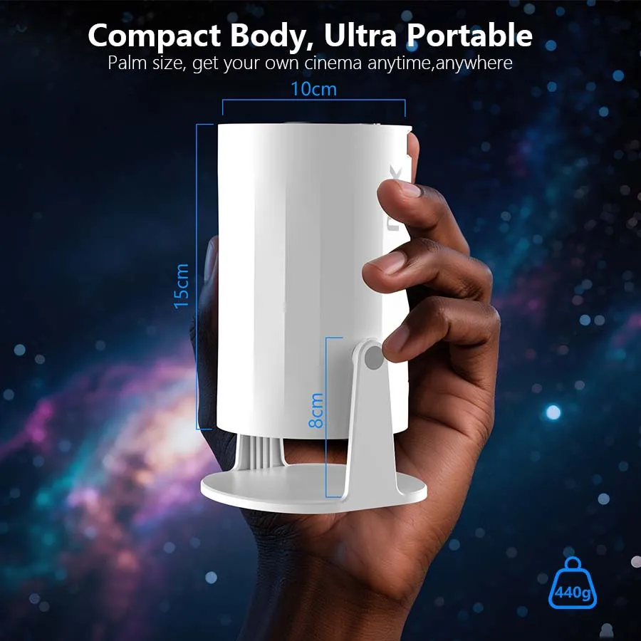 جهاز عرض XBJ محمول 4K لمشاهدة أفلام التخييم، اتصال مباشر WiFi، صب الهاتف، عمر بطارية طويل، تركيز تلقائي