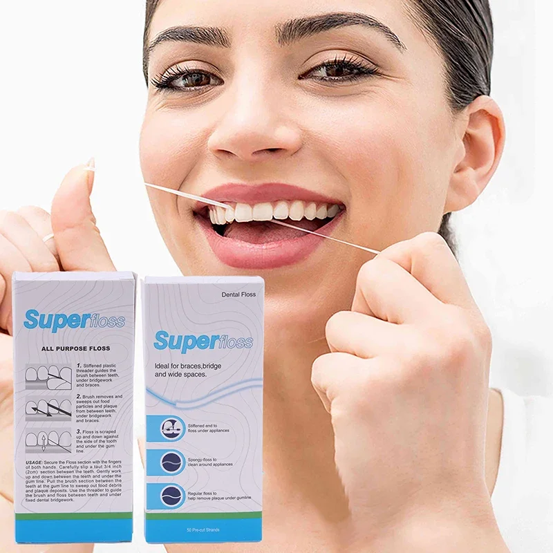 50 قطعة خيط تنظيف الأسنان النايلون مسواك عراف خيط تنظيف الأسنان توسيع Flosser متعدد الوظائف تنظيف سلك خط للأقواس تنظيف الفم