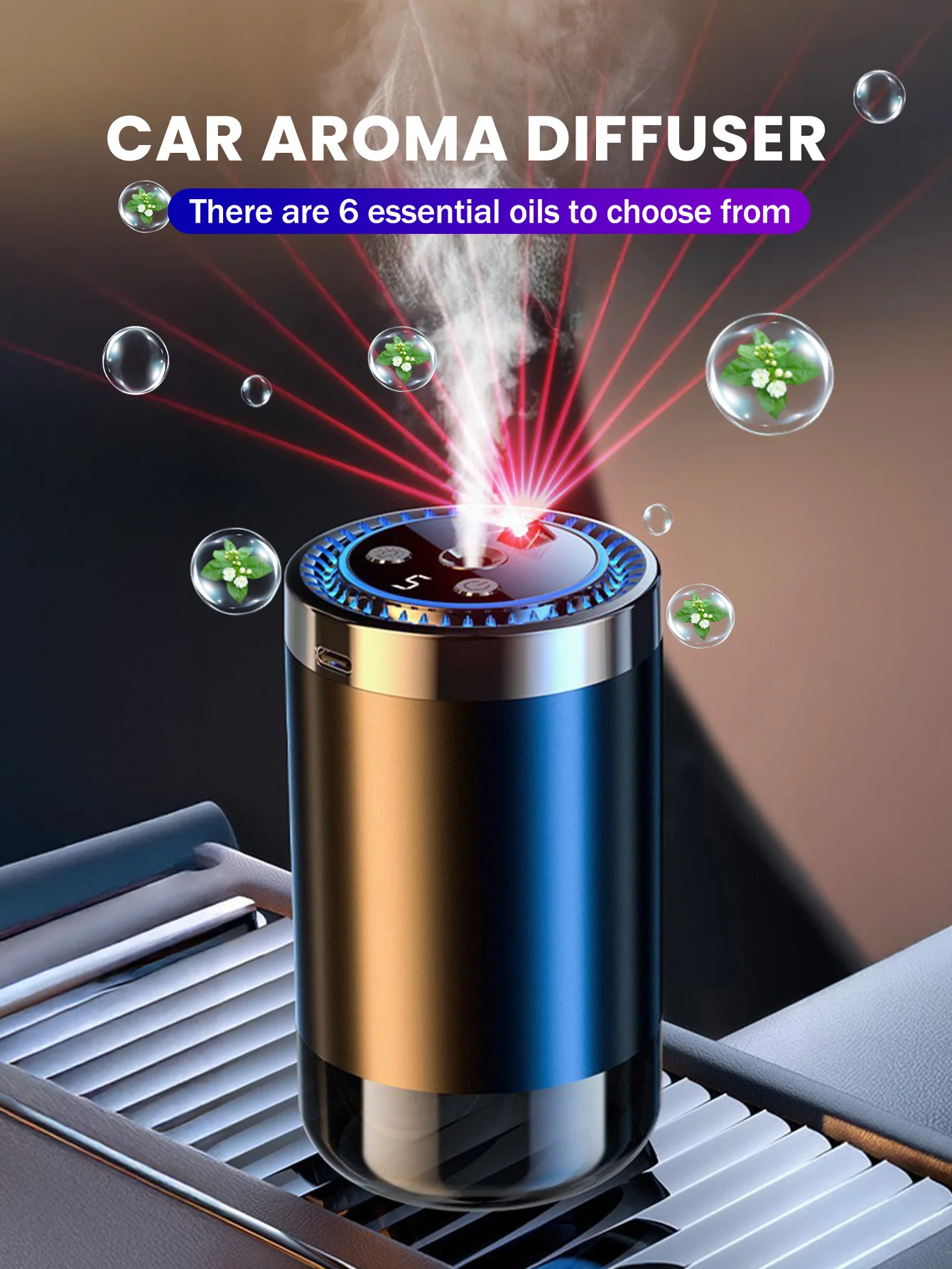 Rechargeable car aroma diffuser, aromatic essential oil, colorful lights, romantic starry sky lights, bedroom gift image 2