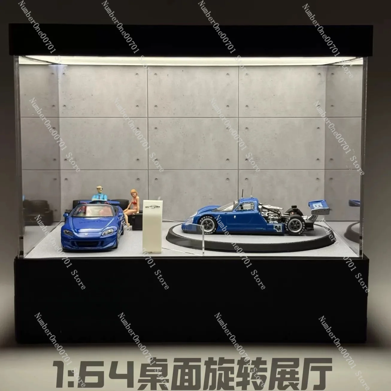 1/64 Scale Rotating Parking Garage Display Case, Desktop Model Car Showcase with Turntable,Diorama Exhibition Box for Collectors
