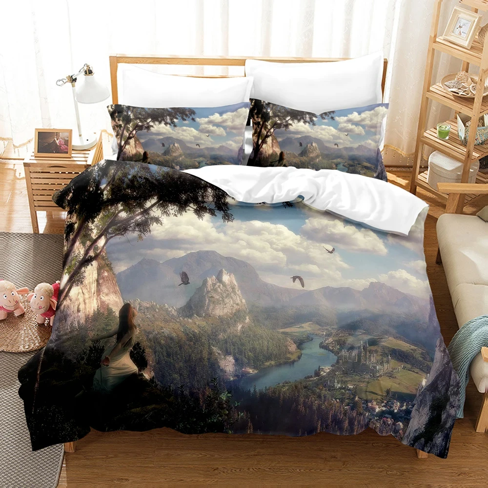 Fantasy witch Dragon Alien World Bedding Set,Duvet Cover Bed Set Quilt Cover Pillowcase,King Queen Twin Size Boys Girls Adults