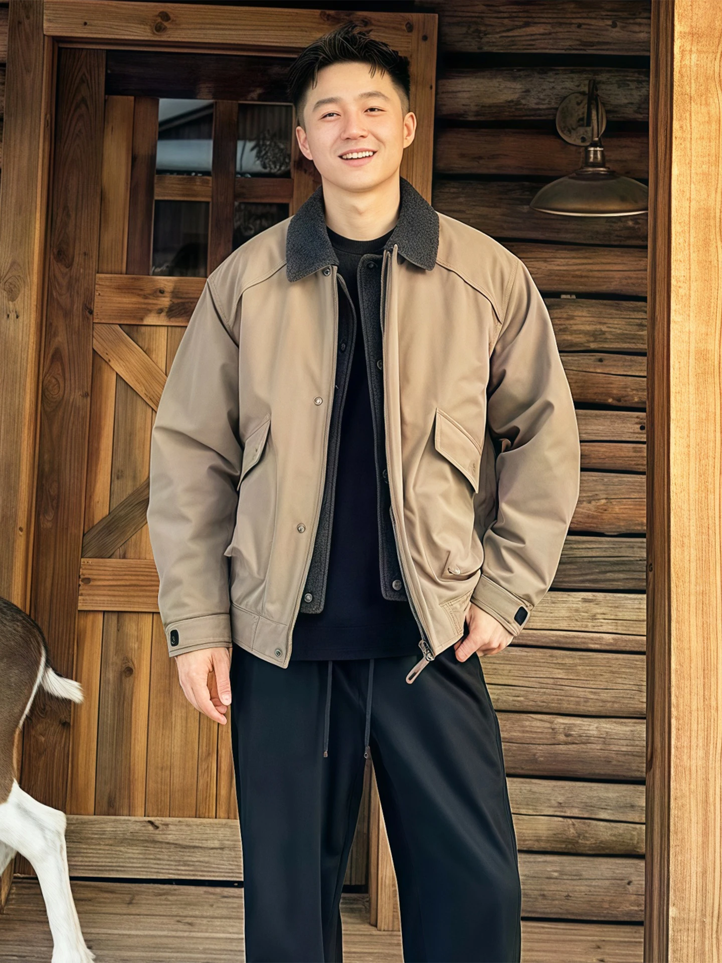 

Faionable Loose Cotton Jaet Men's Trendy Brand Autumn Winter New Sle American Workwear Sle Zipper Closure Multi-ke...