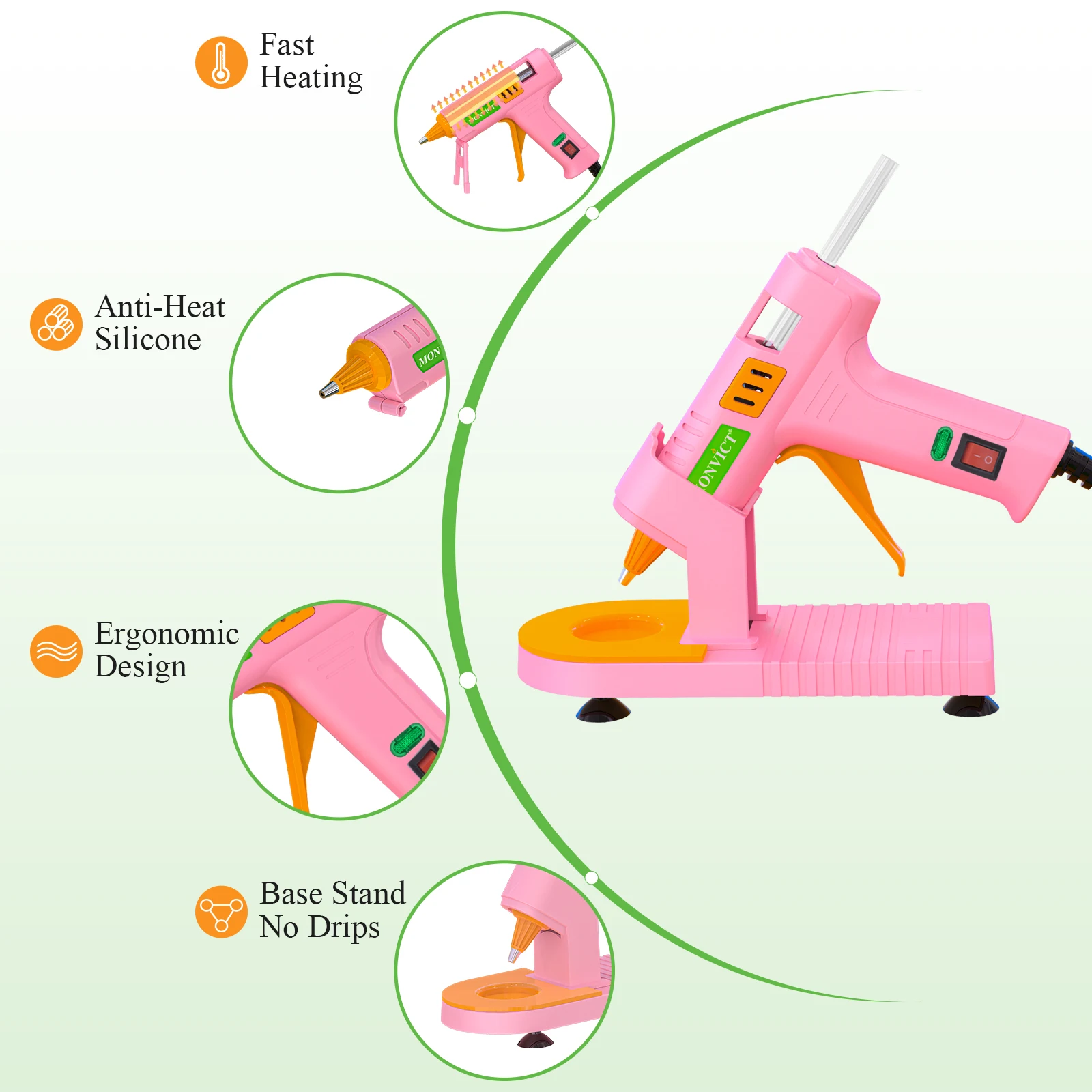 Pink Hot Glue Gun Kit with Suction Cups Stand Anti Stick Silicone Mat Fine Tip & 30 Glue Sticks, Mini Glue Gun for DIY, Craft US