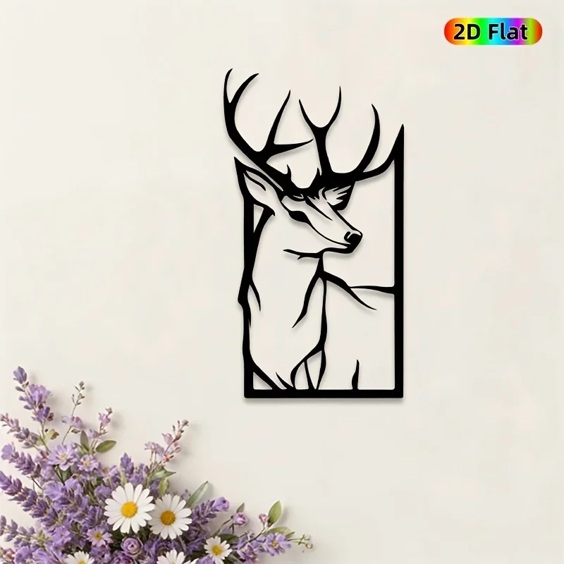 CIFBUY Metal Wall Art, Deer Wildlife 2D Flat Iron Hanging Sculpture, Laser‑Cut Rustproof Wall Ornament, Indoor Outdoor