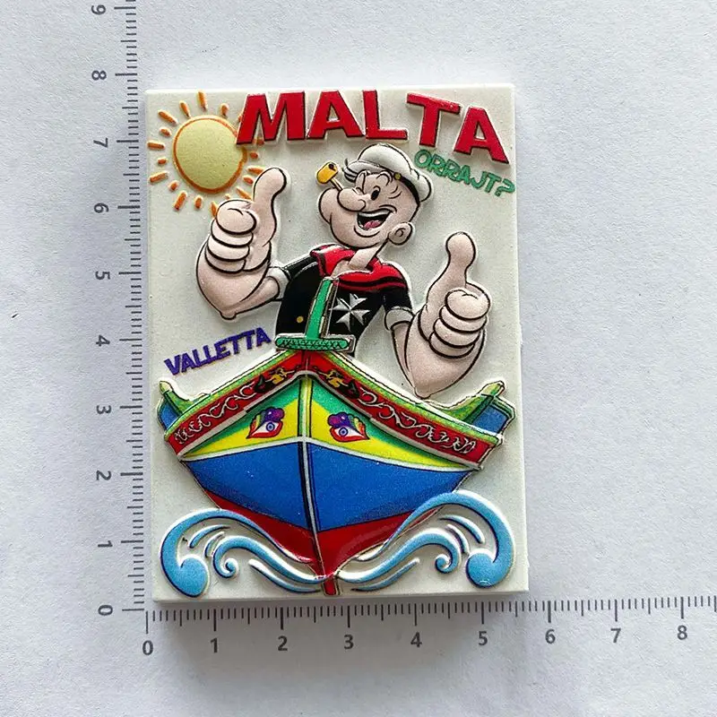 Malta Popeye Refrigerator Magnet Cartoon Animation Travel Souvenir 3D Relief Magnetic Personalized Decoration