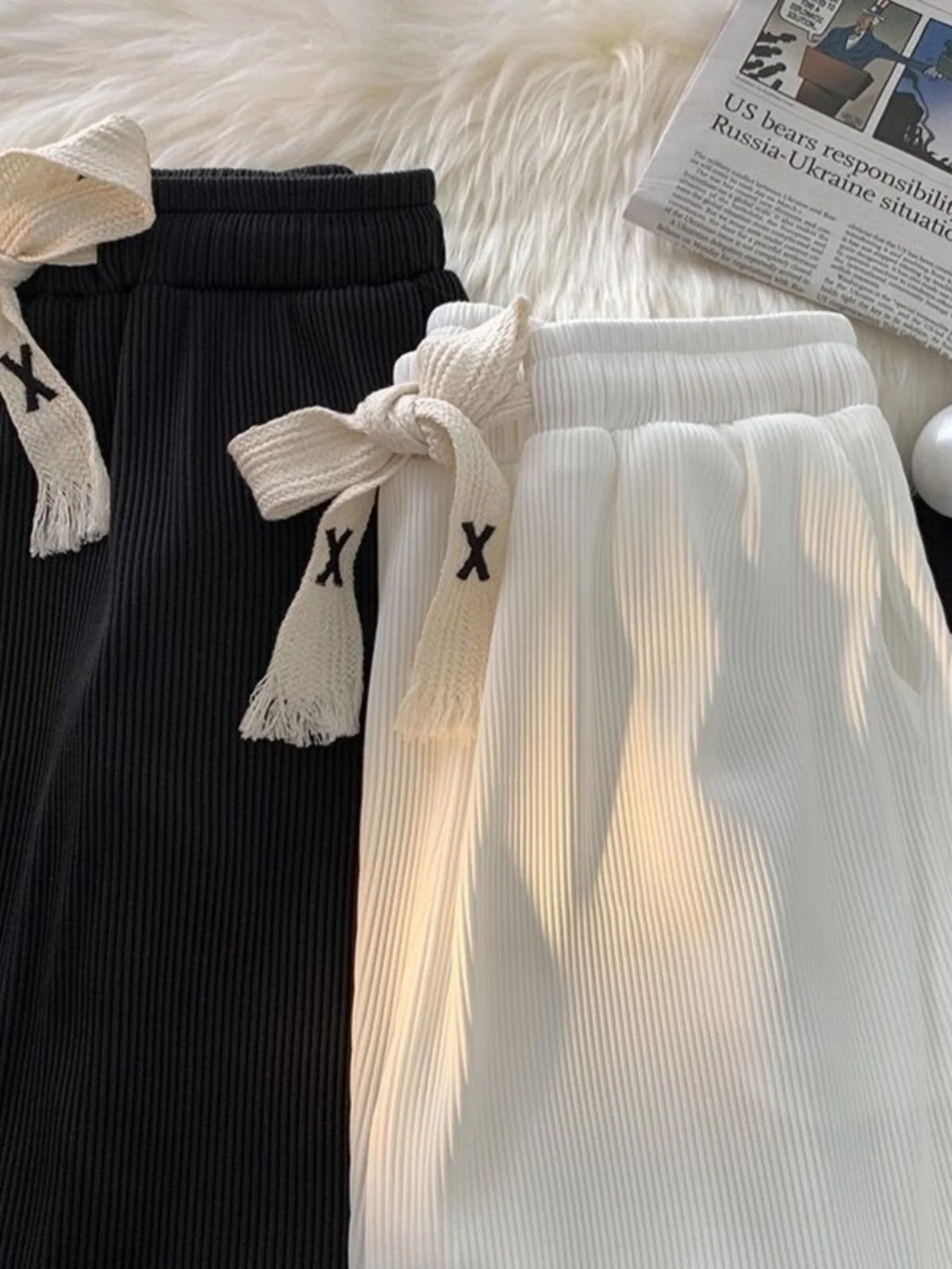 بنطال ذو قصة أرجل واسعة أخضر للنساء ربيعي مايكرو متوهج الحد الأدنى نمط Preppy الحضرية مكتب حزام البطن التحكم الشيفون منقوشة