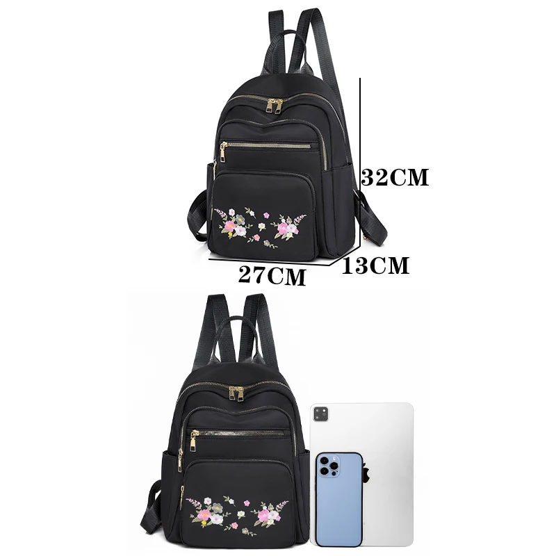 Waterproof Oxford Women Backpack Fashion Casual Embroidery Bag Designer Female Large Capacity Travel Handbag Shopping Knaps