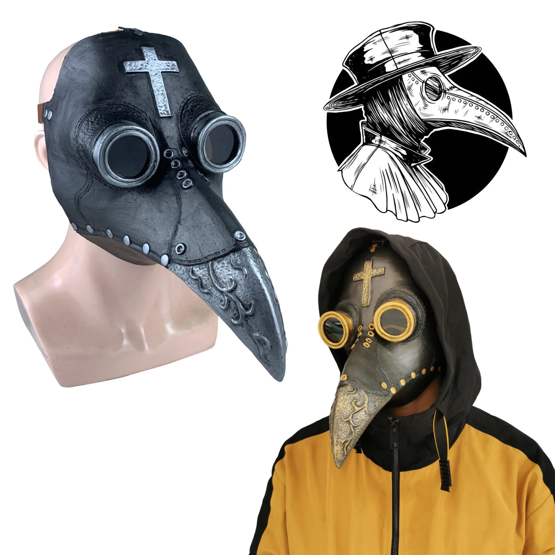 Medieval Europe Schnabel Plague Doctor Leather Cross Masks Cosplay Costumes Props Mechanical Punk Steam Halloween Accessories